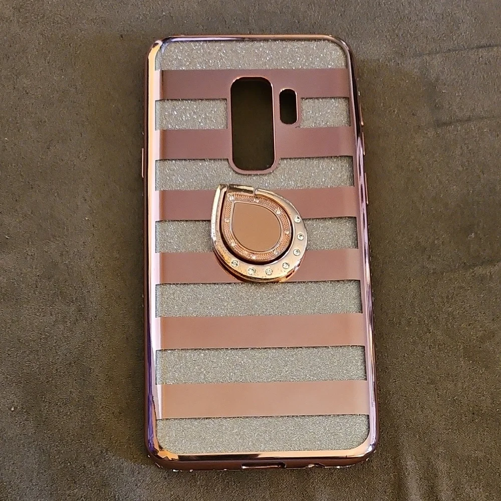 Samsung Metallic Pink and Silver Striped Case with Ring Holder
